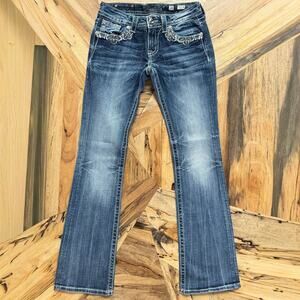 Miss Me JP5875B Low Rise Bootcut Jeans 28x33 Lace Pocket Rhinestone Y2K Tall
